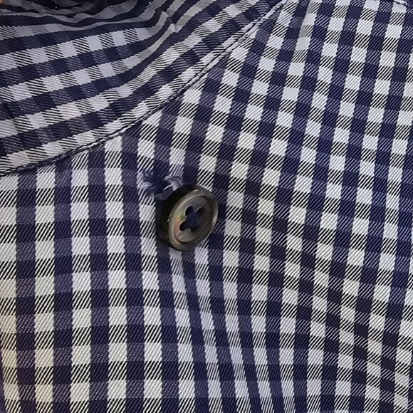 Ermenegildo Zegna Mens Long Sleeve Button Down Shirt, Check Print, Blue, Size M - Picture 3 of 10